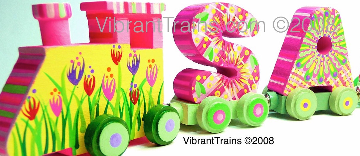 EIGHT LETTER Personalized Wooden Alphabet Name Train Keepsake Toy Custom Hand Painted and Personalized