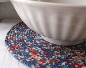 Denim Blues Coiled Mat, Chair Pad, Hot Pad, Trivet, Placemat - EXTRA LARGE ROUND