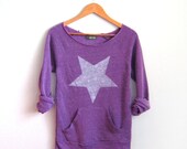 White Hot Star HAND STENCILED Deep Scoop Neck Heather Artist Series Sweatshirt in Purple - S M L XL