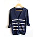 Slim Fit Long Military HAND STENCILED Slouchy Button Arrow Deep V Boyfriend Cardigan Jacket Navy and Gold - S M L XL