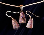 Handmade Dichroic Sterling Silver .925 Fused Glass Pendant Necklace Earrrings ...matching set...