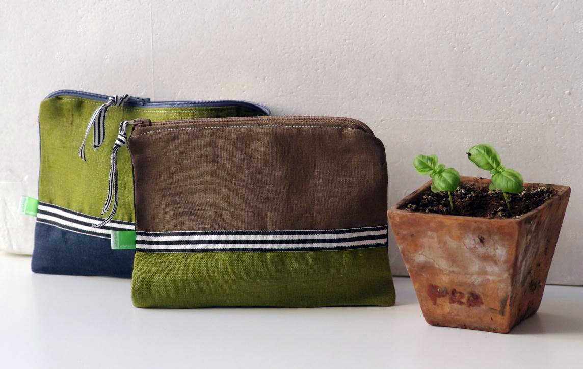 Pouch brown and green colors. Ready to ship
