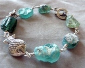 Chunky Roman Glass Bracelet with Silver Fish and Starfish