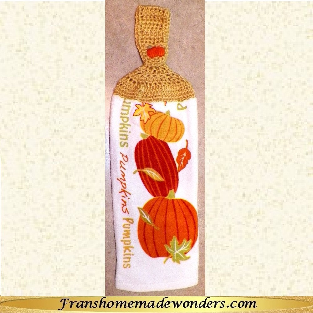Double Layer Hand Crocheted Top Cotton Hanging Kitchen Towels - Pumpkins