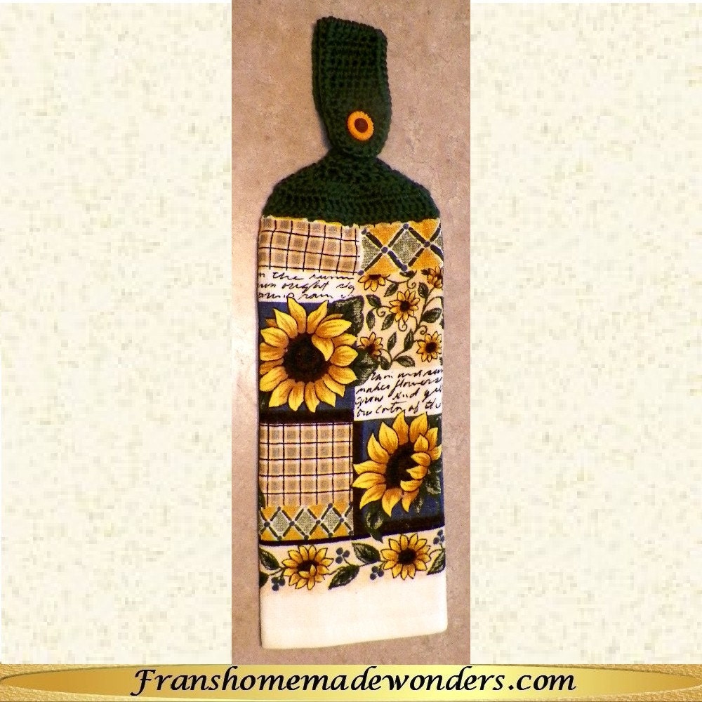 Double Layer Hand Crocheted Top Cotton Hanging Kitchen Towels - Sunflowers