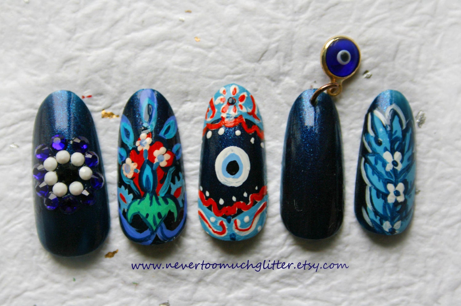 Japanese 3D Nail Art- Deluxe Evil Eye Turkish Press On Nails For Cosplay, Fantasy and Fashion Shoots