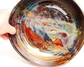 Large Ceramic Bowl, Deep Ceramic Bowl with Red Blue and Yellow Glaze