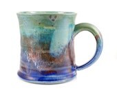 16 oz Mug Ceramic Blue, Green, Red and White Ceramic Mug Large