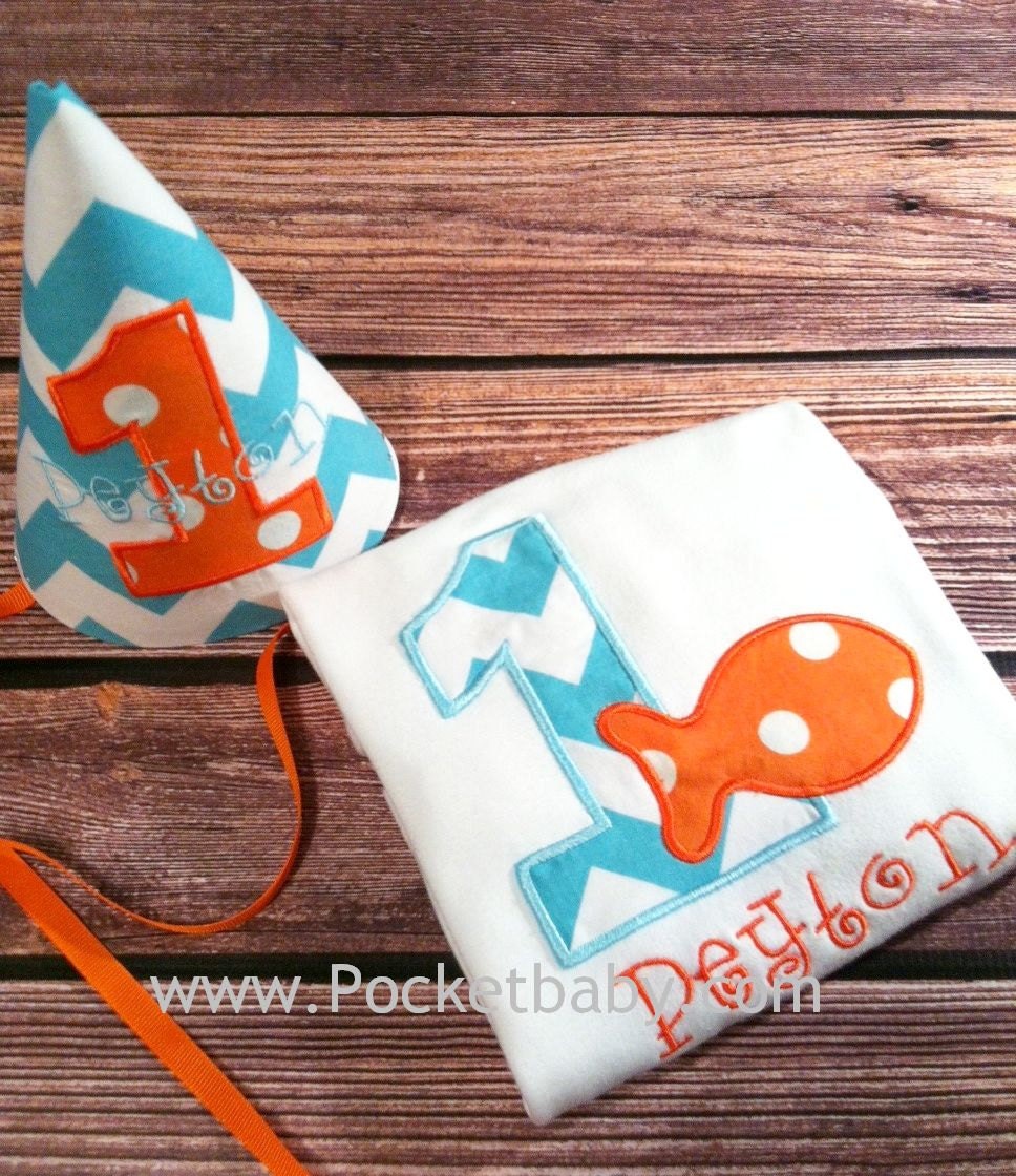 Personalized Goldfish Birthday Shirt and Fabric Birthday Party Hat - You Choose your Fabric - by Pocketbaby