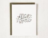 I Heart You Letterpress Card Gray. Single