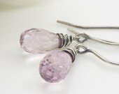 Pink quartz earrings, dusky rose pink briolette earrings, wire wrapped sterling silver jewelry, handmade pink teardrop gemstone earrings