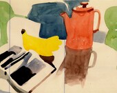 Study no 10- Original watercolor on vintage paper