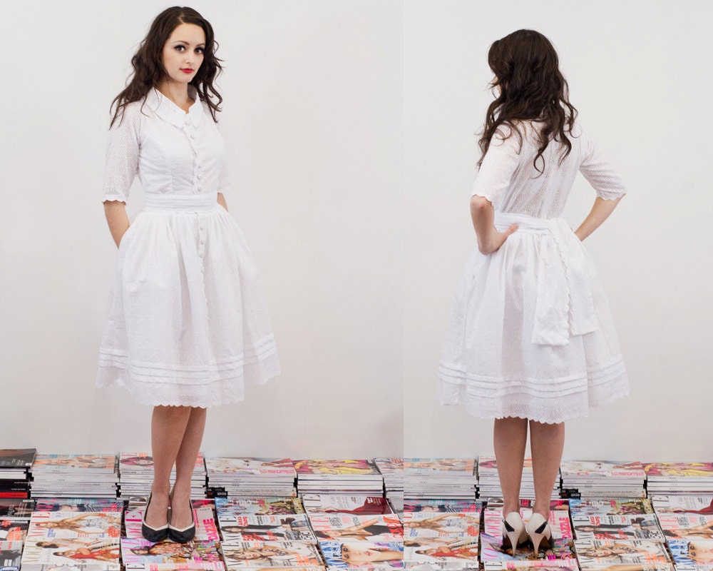 White Broiderie Anglaise Shirt Dress - Full Skirt  - Made to Order