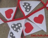 Valentines Day Heart Pennant Banner in RED and GRAY, Ready to Ship, Reusable, Party decoration, fabric party flags, photo prop