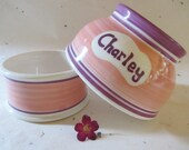 2 Handmade Ceramic Spaniel Bowls - (Customized) - Pink