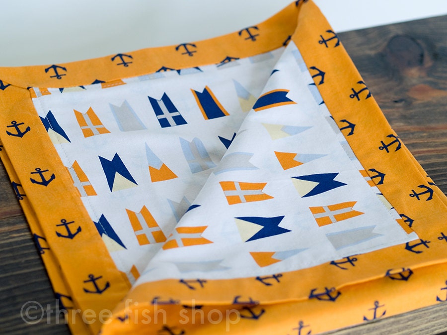 Modern Baby Bedding - Nautical Baby Blanket - Modern Baby Blanket in Orange and Navy Anchors - Baby Boy Blanket - Boy Baby Shower Gift