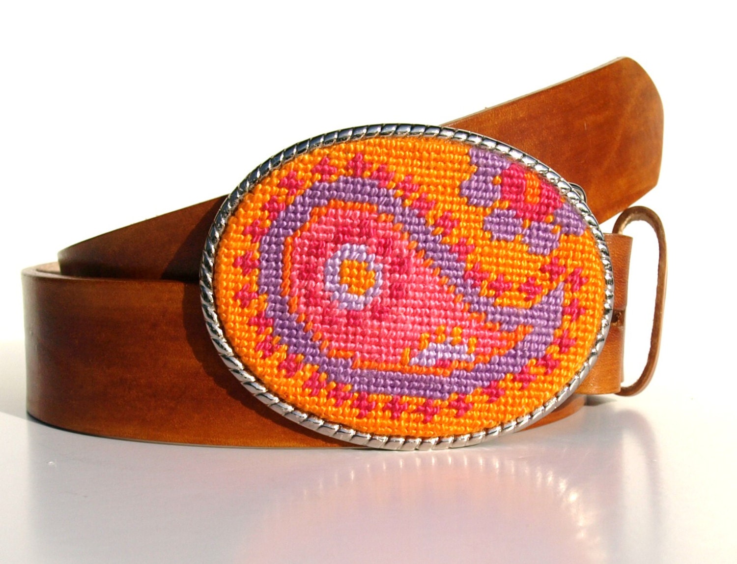 Needlepoint Tangy Paisley Belt buckle