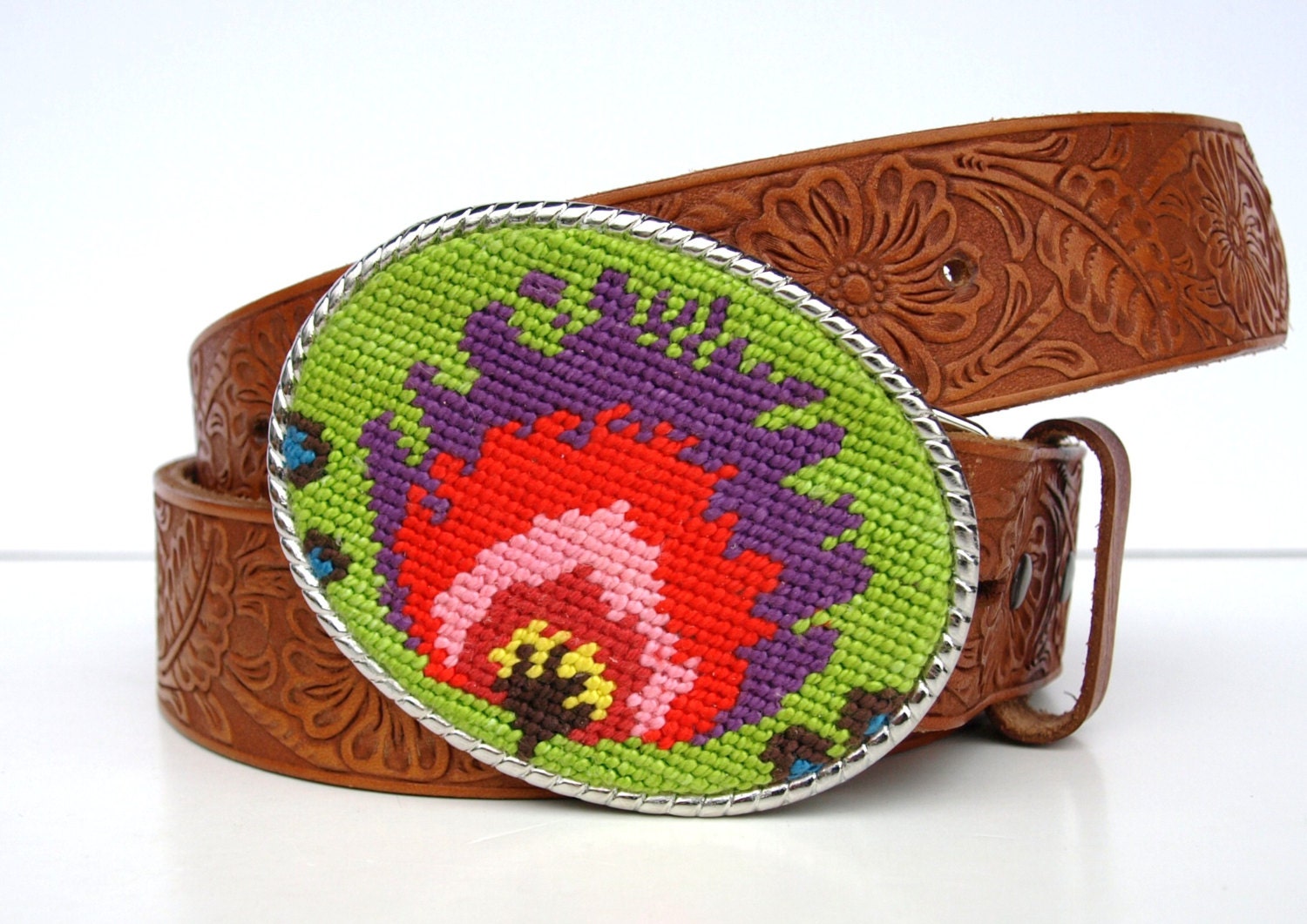 Needlepoint Candy Floral Belt Buckle