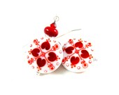Red White Heart Earrings, Mother's Day Earrings, Lampwork Earrings, Mother's Day Jewelry, Beadwork Earrings, Dangle Earrings - Hugs & Kisses