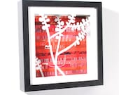 trio of cherry blossoms- shadowbox made from recycled magazines, spring, nature