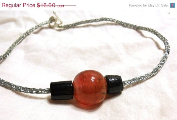 50% off Sale - Viking Knit Necklace with Red Bead