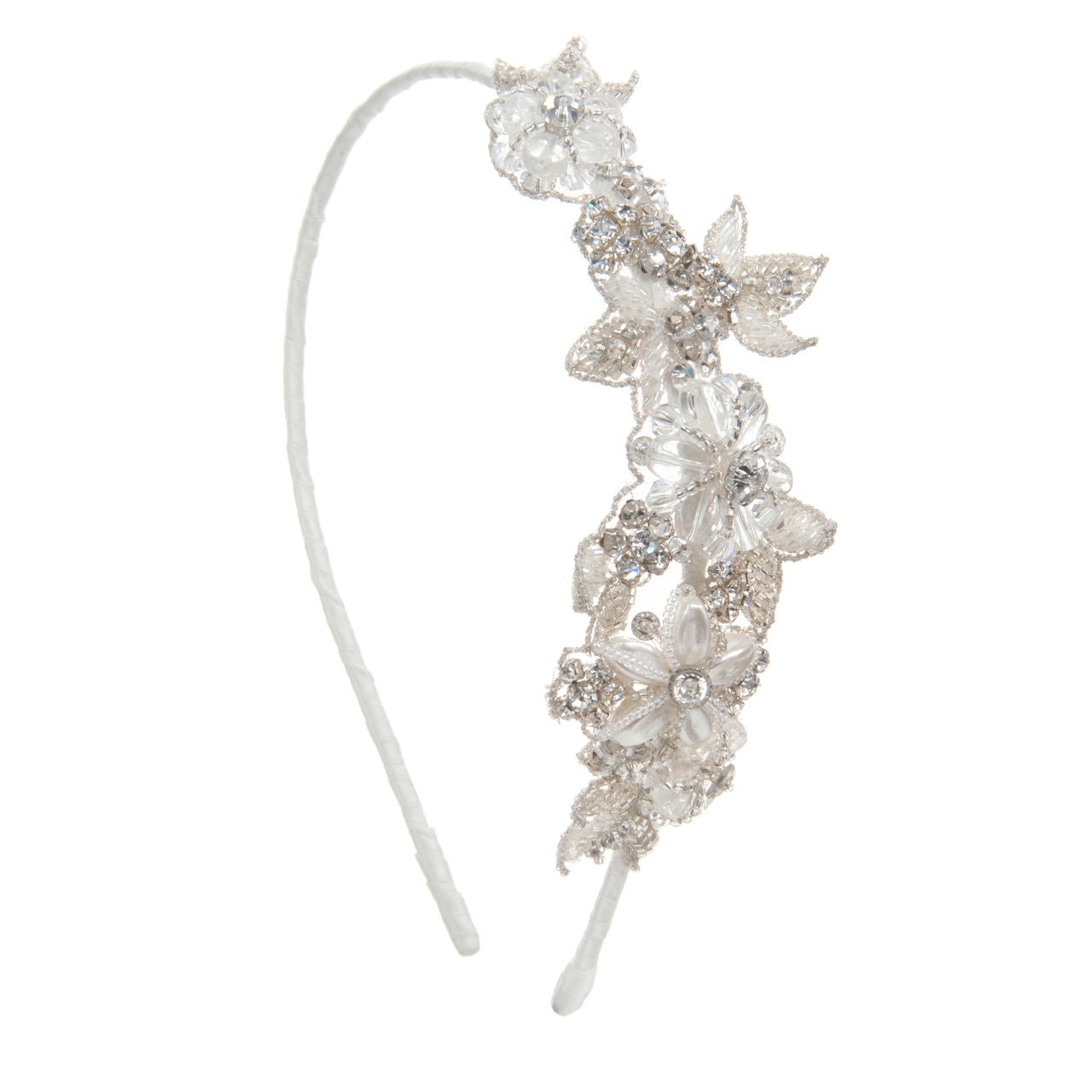 DIANDRA Headband-  floral, bridal, rhinestone, crystal, veil, wedding, tiara, headpiece