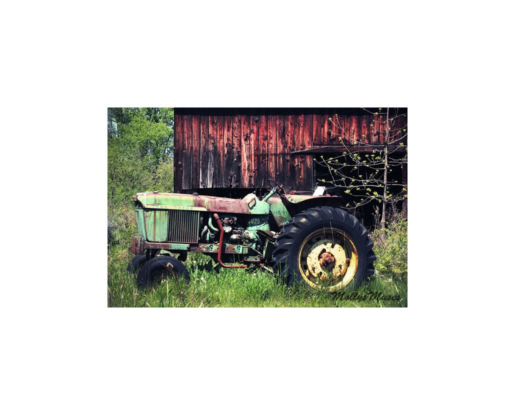 John Deere Decor, Vintage Tractor Print, Old Tractor Art, Americana Art, Green Photograph, Country Home Decor