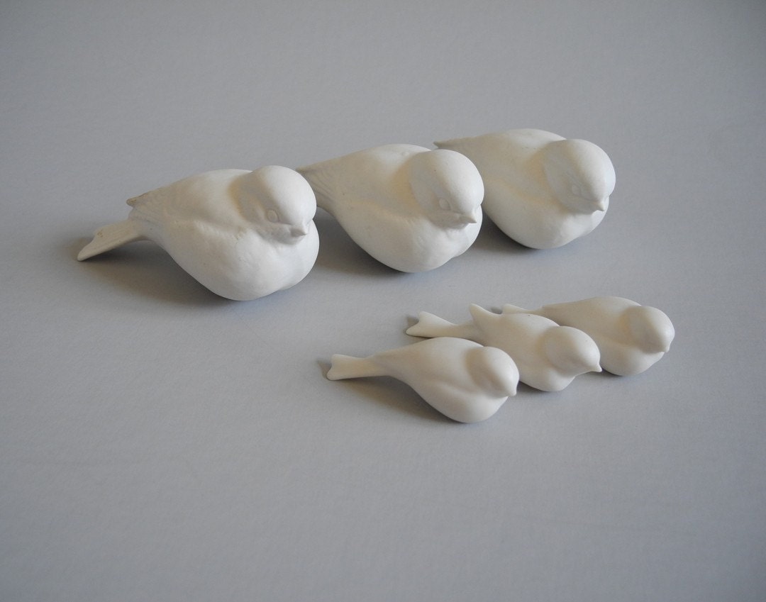 White Bird Figurine Ceramic Woodland Birds set of 6