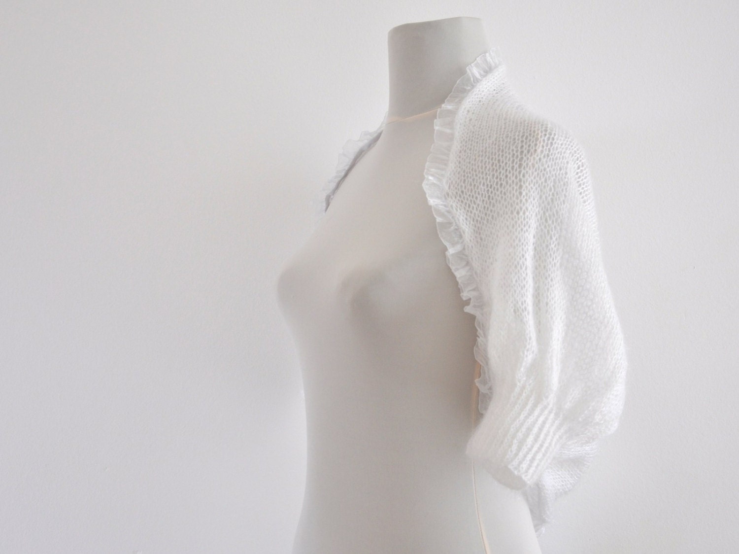 Bridal Shrug Bolero Wedding Jacket Cardigan White Mohair Chic Elegant
