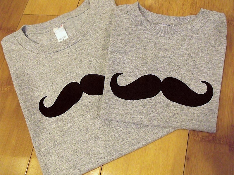 Tshirt Set - Men's Tee and Babies' Onesie Handlebar Mustache Tee
