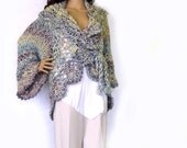 Knit crochet long jacket. Shrug cardigan. Spring shabby boho fashion. Chunky jacket