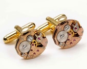 Steampunk Vintage Rose Gold Watch Movement Cuff Links