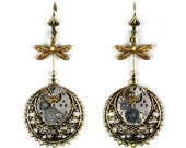 Steampunk Vintage Watch Movement n Dragonfly Earrings
