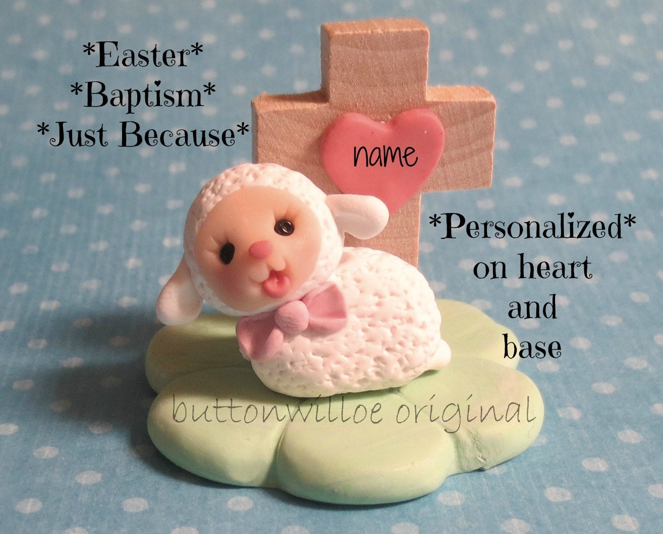 Little Lamb with Cross Personalized Figurine for Easter, Baptism, or 1st Communion