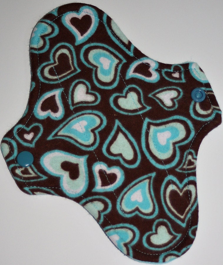 Teal Hearts Flannel Reusable Cloth Mini Pad