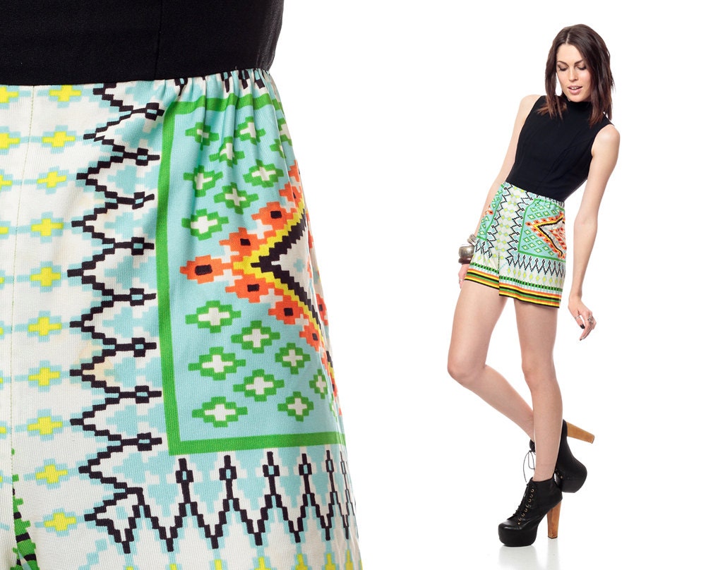 Hippie Romper Women 70s SOUTHWESTERN Print BOHO Onesie Black Playsuit 1970s Geometric Southwest Vintage Shorts Hipster Small Medium