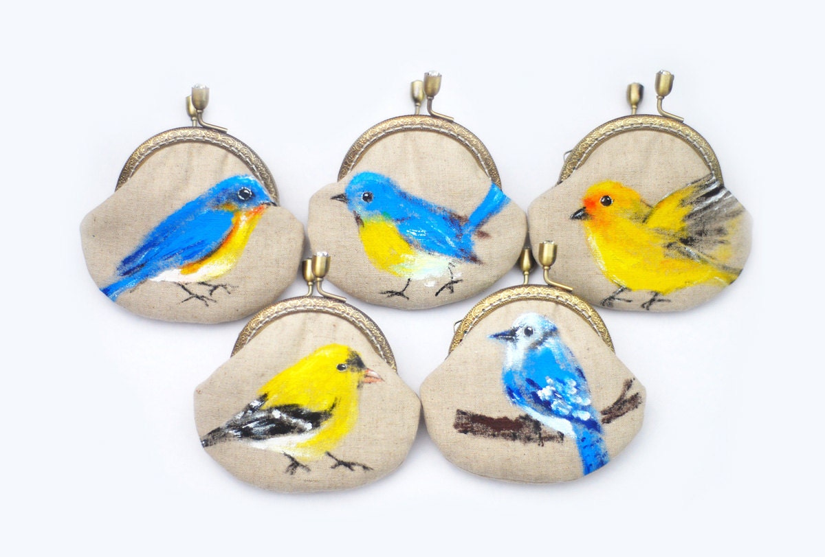 Bird Hand painted Vintage Purse (wedding gifts bridesmaids gifts)