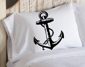 Two (2 for 20) 1 Black Anchor and 1 Black Clipper Ship Nautical Pillowcase