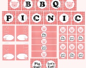 Digital Barbeque Party Package,  BBQ Party Decoration, Picnic, Backyard Party, Pig,  Cookout, Printable INSTANT DOWNLOAD