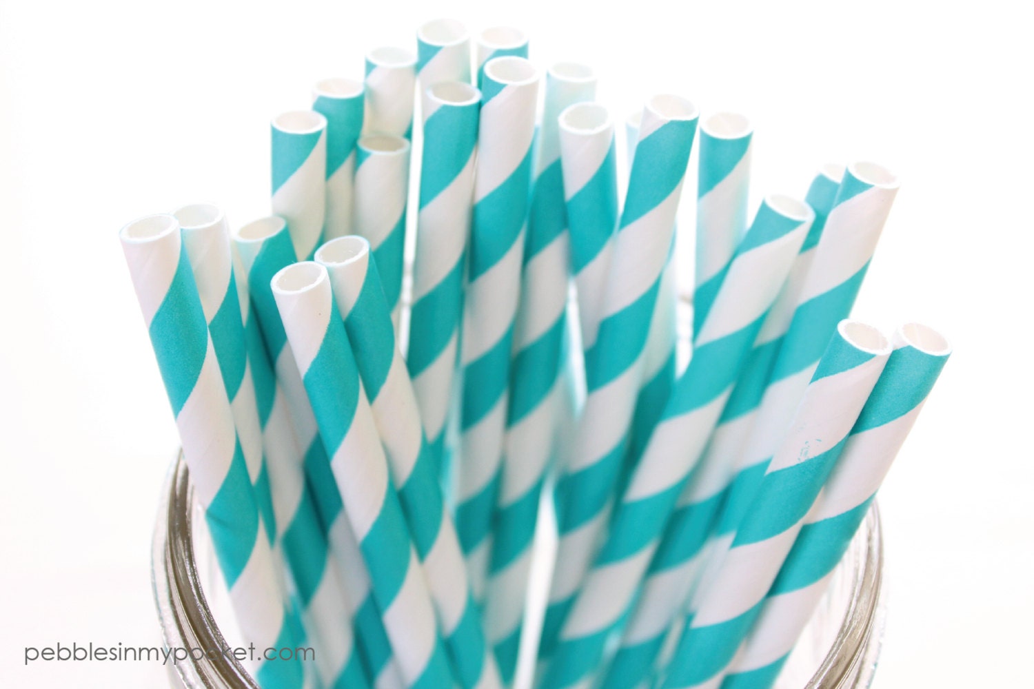 Paper Straws (50) Teal Stripe with FREE Flags