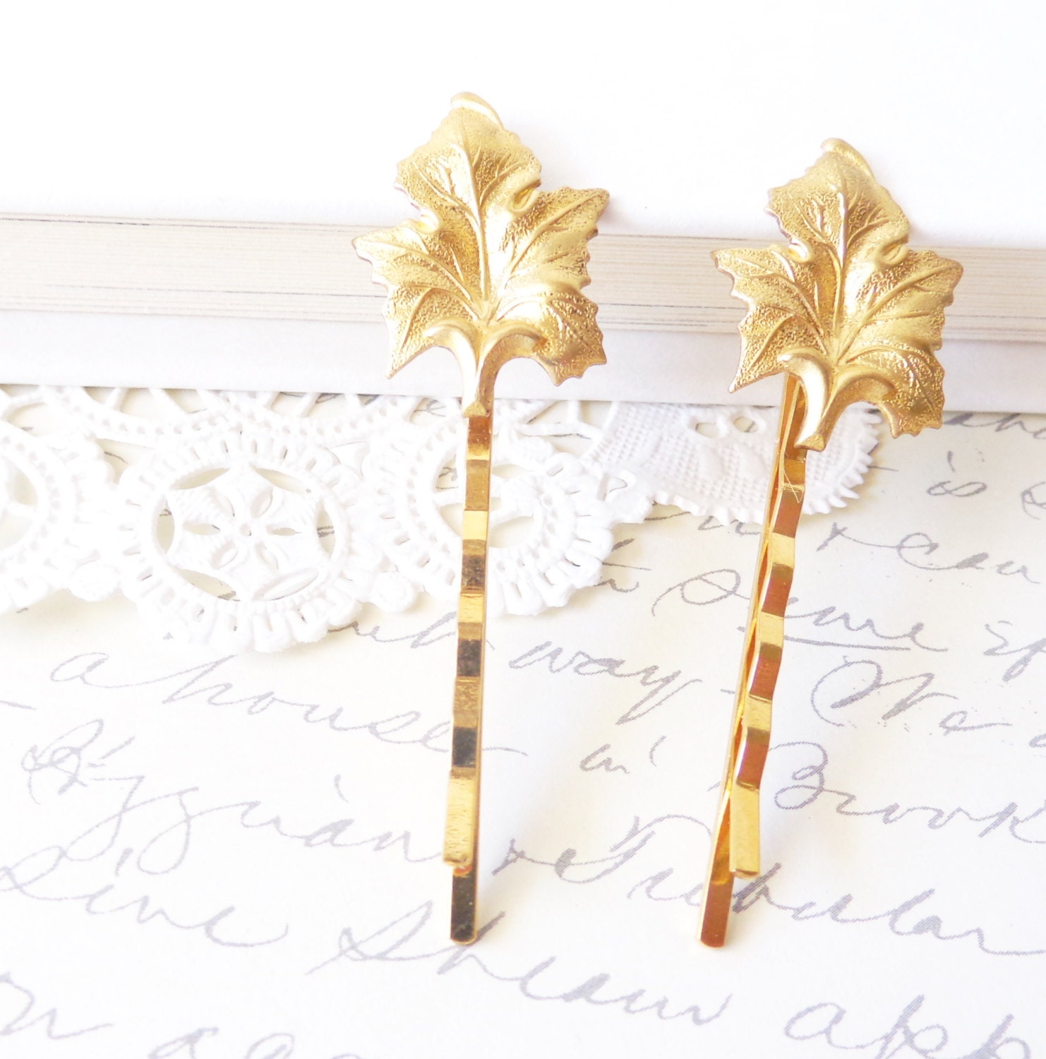Gold Leaf Hair Pin Set - Bobby Pins - Woodland Collection - Whimsical - Nature - Bridal