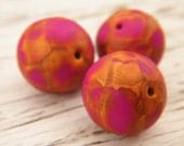 Fuchsia Gold polymer clay mottled cane beads - set of 3 beads (ready to ship)