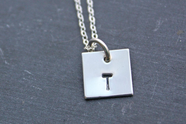 Silver Initial Necklace with Personalized Square Charm