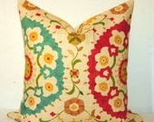 Pillow Cover - Decorative Pillow - Throw Pillow - Sofa Pillow - Suzani - 14x14 in - Blue - Red - Yellow - Green