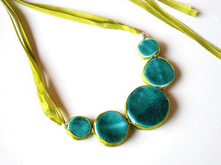 Statement Bubble necklace turquoise lime green ceramic jewelry