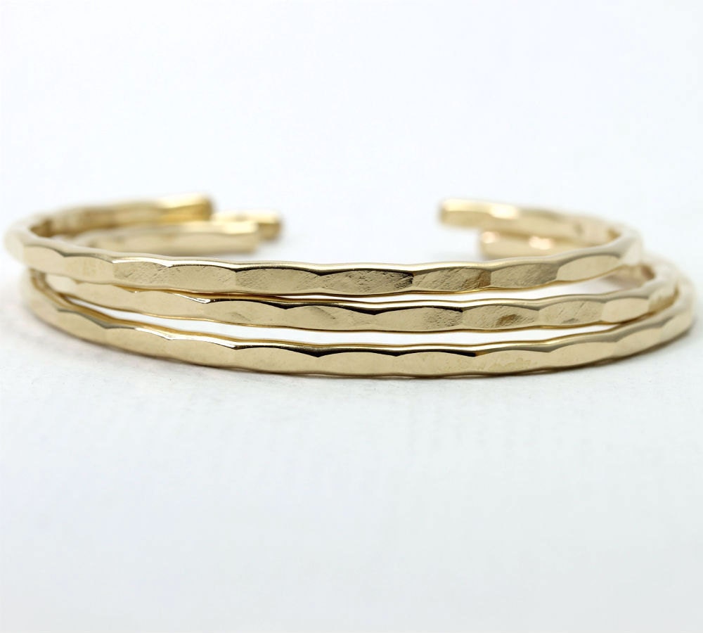 3 Medium Ophelia Cuffs in yellow gold fill in your custom size, handmade stacking gold cuffs