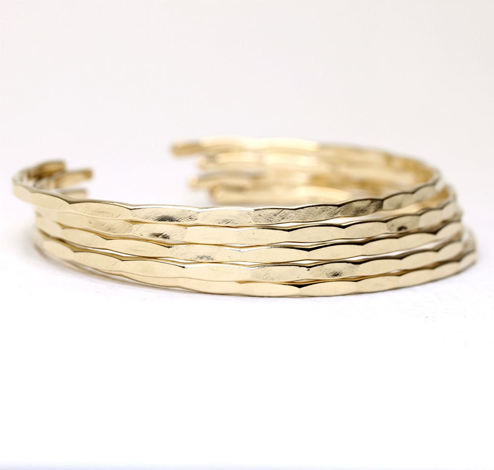 5 Thin Ophelia Cuffs, yellow gold filled, custom size, handmade stacking cuffs by lotusstone on etsy