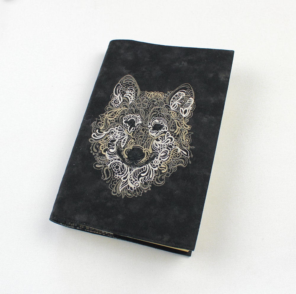 Wolf Paperback Book Cover, Matte Finish - Trade Size Machine Embroidered, Fathers Day Gift
