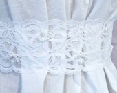 Bridal Belt Sash One Size Womens White Pearls Beaded Lace Wedding