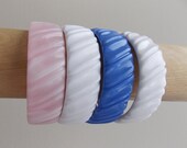 Blue, Pink OR White Lucite Bracelet, Vintage bangle molded ribbed
